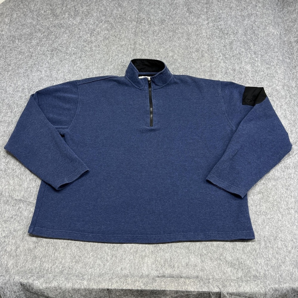 Orvis Sweater Mens 2XL Blue Quarter Zip Cotton Pullover Pocket Casual Warm Golf